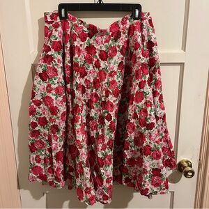 Magnolia Place Red Pink Rose Floral Skirt